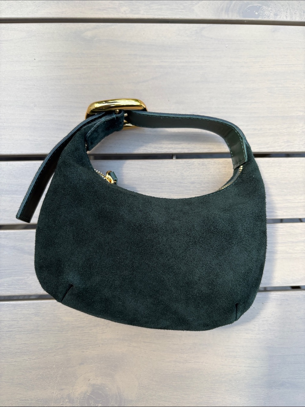 Madewell Dark Green Suede Mini Hobo Bag with Gold Hardware - Picture 7 of 10